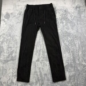 Design Men Charcoal Black Corduroy Drawstring Pants Size 32 Slim Straight Leg